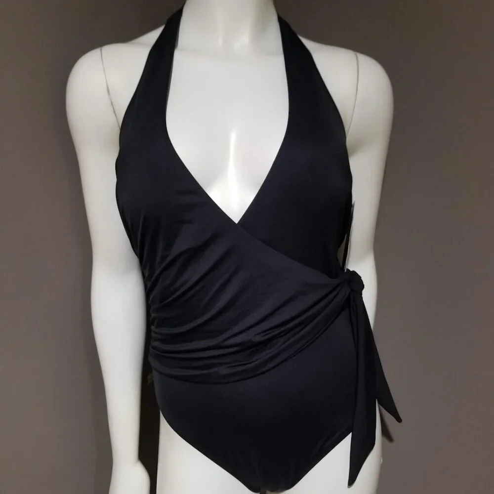 Lauren Ralph Lauren Halter Side-Tie Tummy-Control Black - Picture 2 of 14